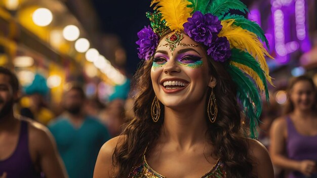 Mujer en el carnaval de Mardi Gras