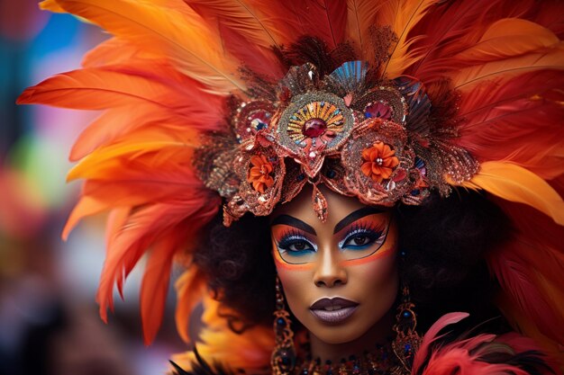 Mujer de carnaval con plumas