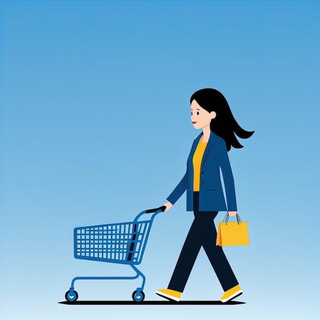 Foto mujer con un carrito de compras mujer con un carro de compras ilustración vectorial en el estilo plano