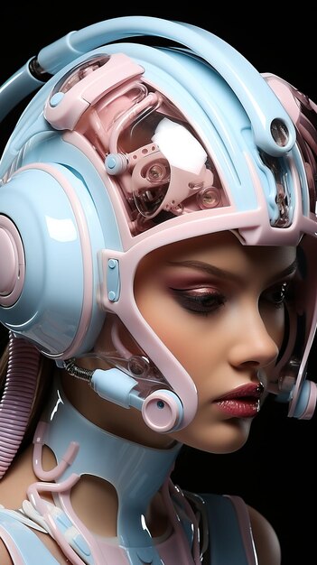 Foto una mujer con un casco futurista arte generativo con ia