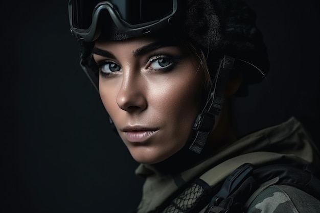 Una mujer con casco militar