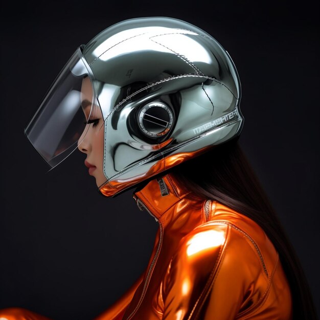 Una mujer con un casco que dice "robot"