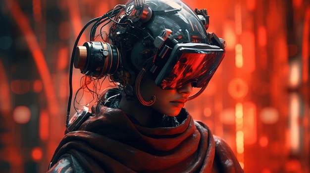 Una mujer con un casco de realidad virtual Arte generativo con IA