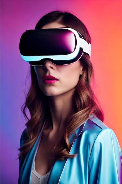 Una mujer con un casco de realidad virtual