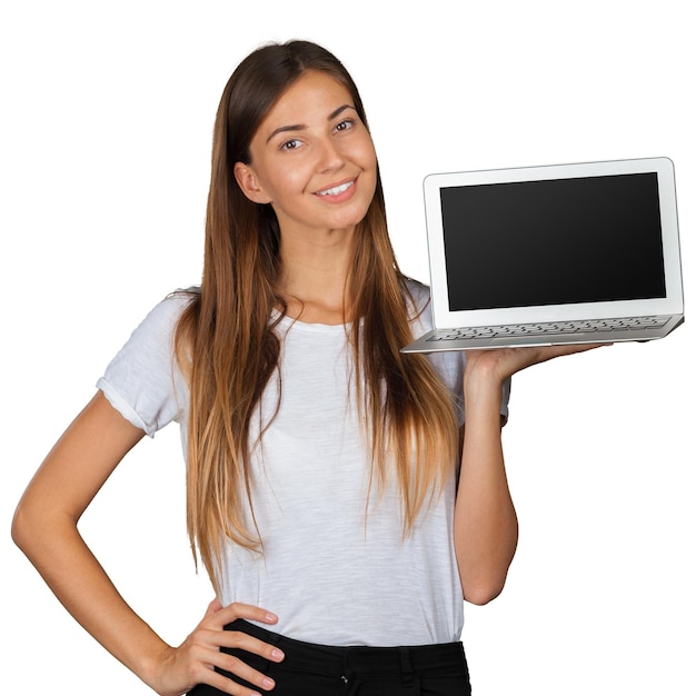 Mujer casual con una laptop