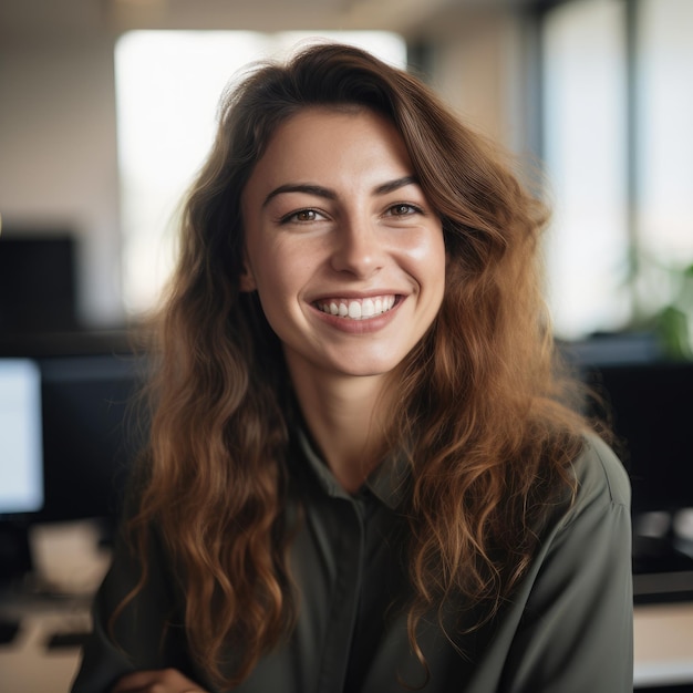 Mujer casual de negocios sonriendo en una oficina