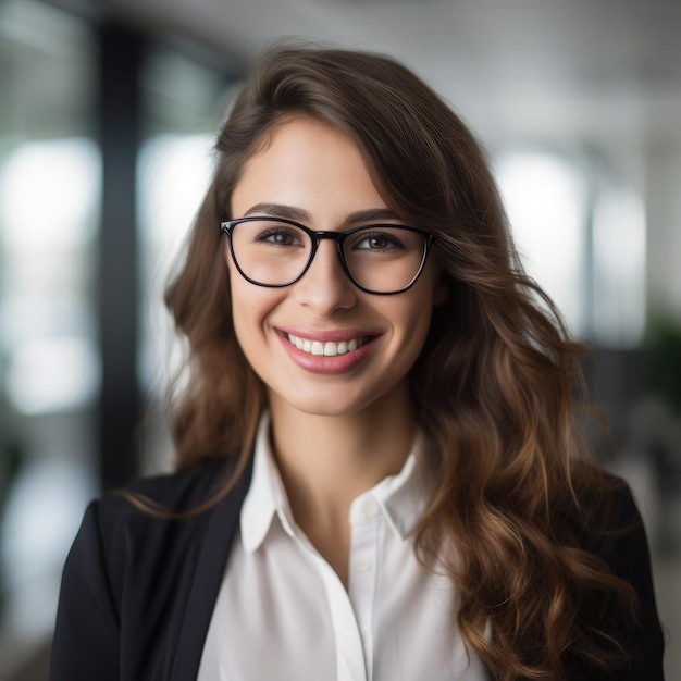 Mujer casual de negocios sonriendo en una oficina