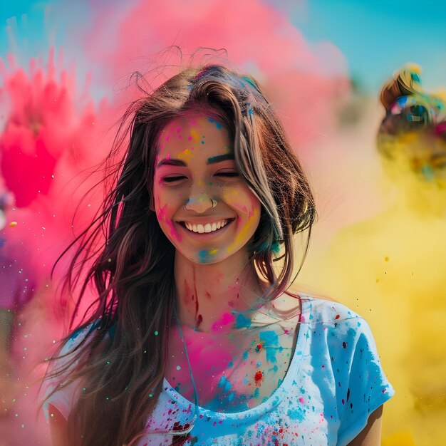 Foto una mujer celebra el festival de holi