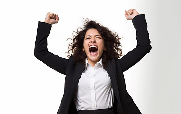 Foto mujer celebrando con los brazos levantados