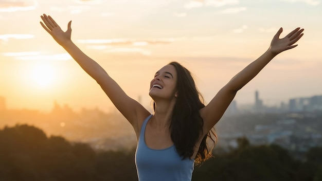 Una mujer celebrando la vida