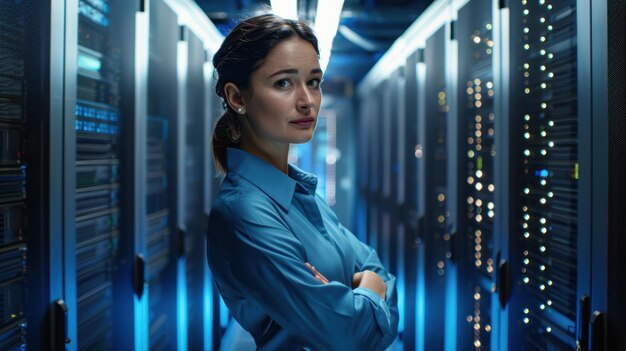 Mujer en un centro de datos