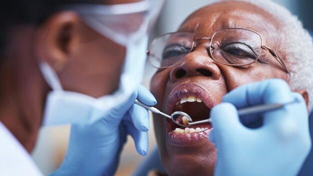 Mujer cepillándose los dientes por el dentista