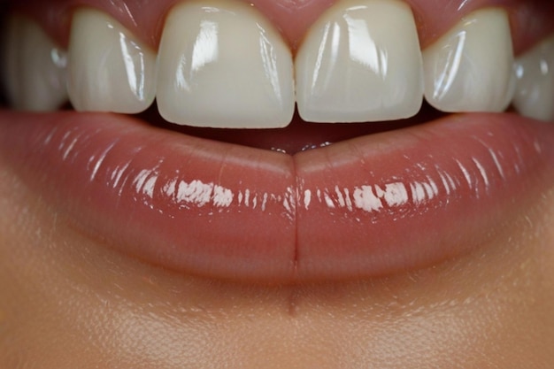 Foto una mujer con un cepillo de dientes que tiene la palabra mancha en él