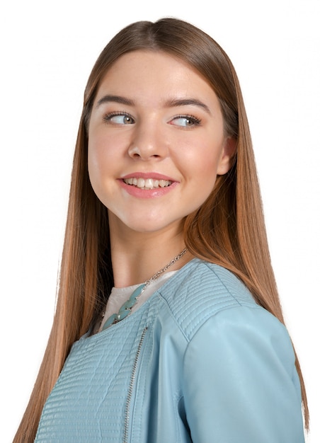 Mujer en una chaqueta azul