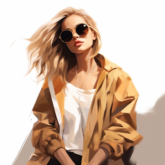 Foto mujer con chaqueta de cuero y gafas de sol estilo de moda arte digital estilo de ilustración digital