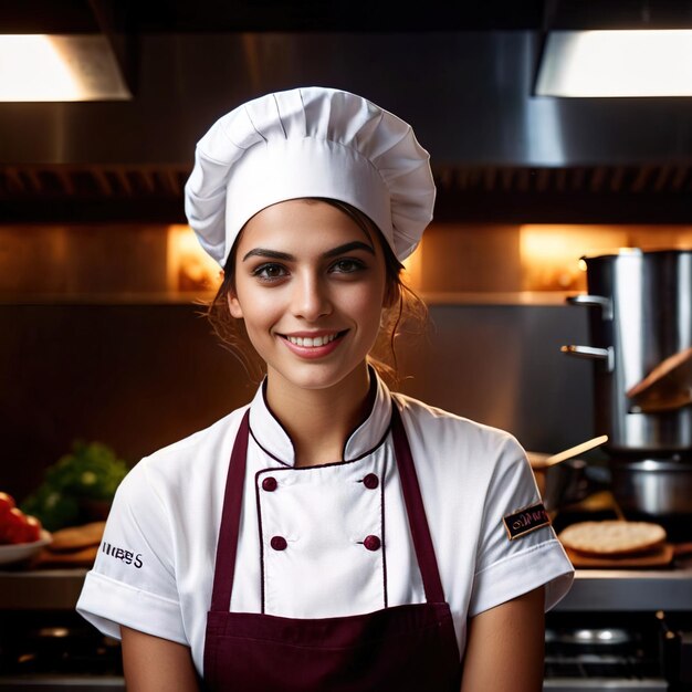 La mujer chef sonriendo.