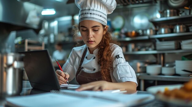 Foto mujer chef en uniforme