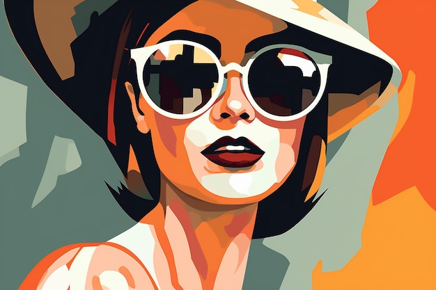 Mujer chica moda cartel diseño moderno estilo retrato gafas moda ilustración IA generativa