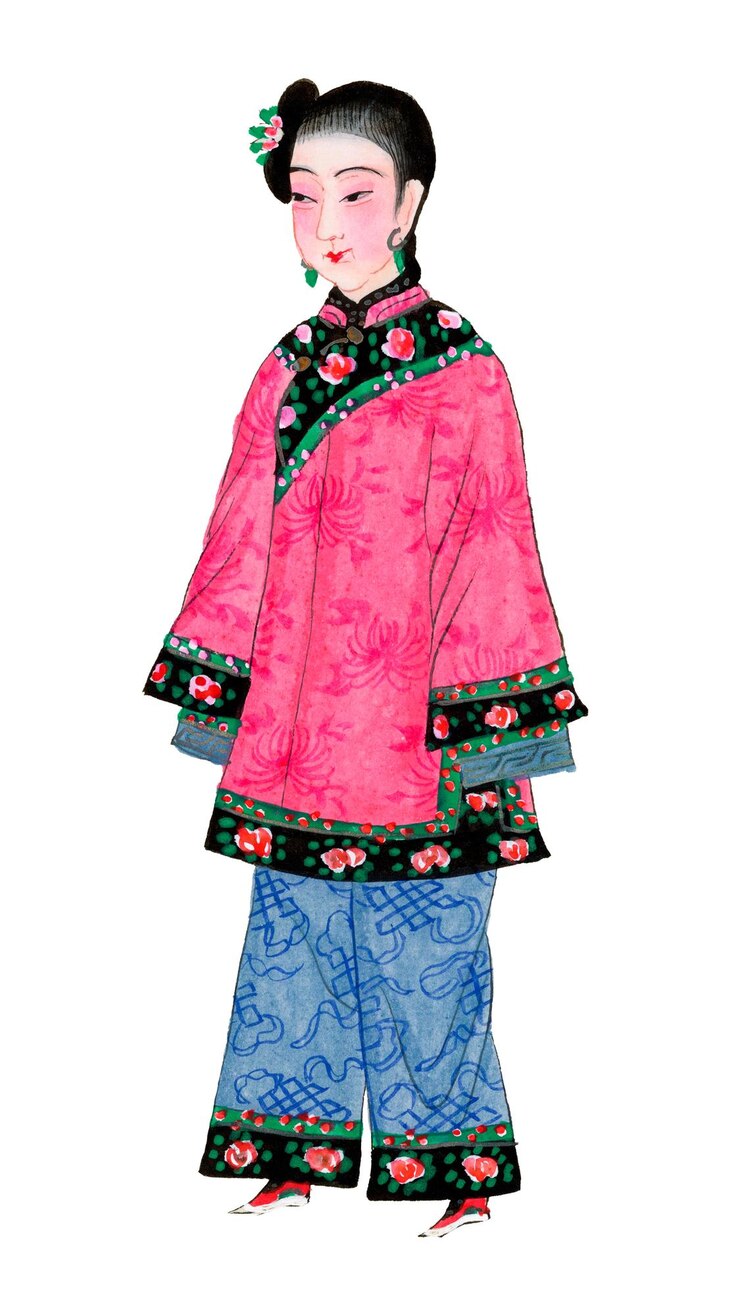 Mujer china png en pegatina de abrigo
