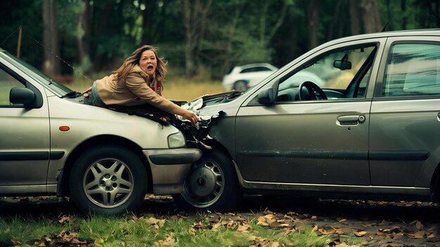 Foto la mujer chocó contra el coche.