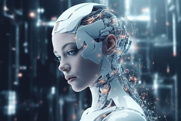 Mujer cibernética que representa el concepto de inteligencia artificial.