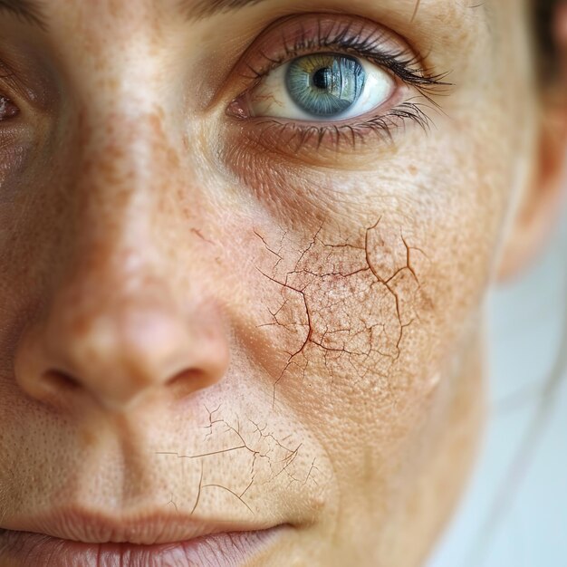 Foto una mujer con una cicatriz en la cara y unas pecas en la cara