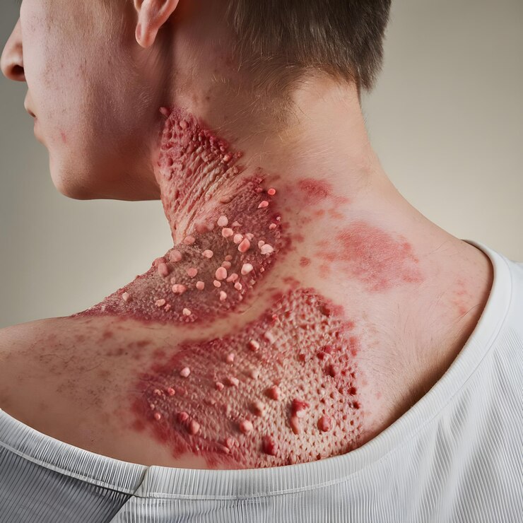 una mujer con una cicatriz en el cuello y la parte posterior del cuello