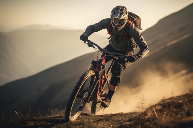 Mujer ciclista montando bicicleta en sendero de montaña mujer en bicicleta deportiva