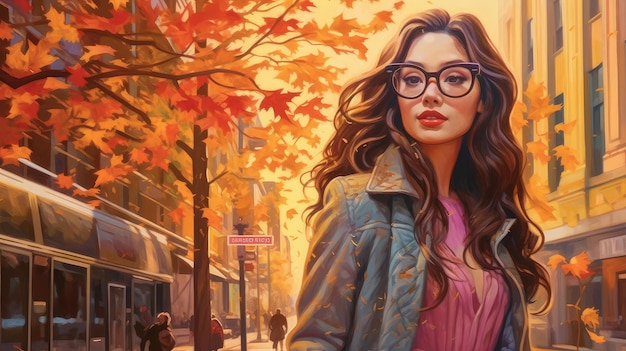 Mujer en la ciudad de otoño