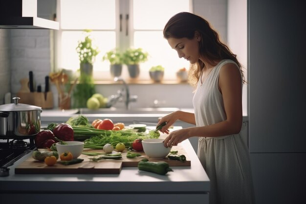 mujer cocinando en la cocina IA generativa