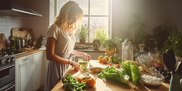 mujer cocinando en la cocina IA generativa