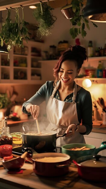 Mujer cocinando en la cocina