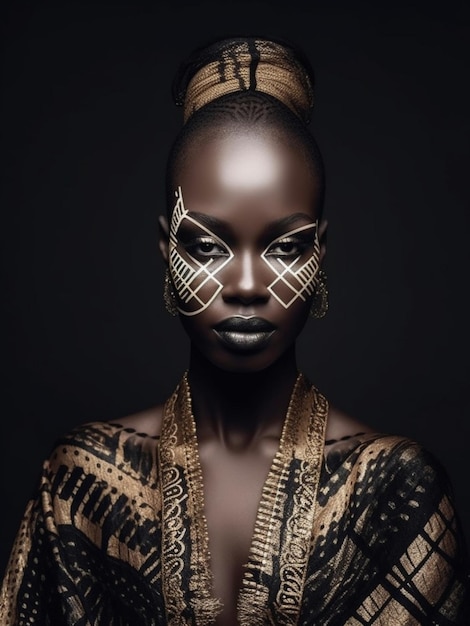 Una mujer con un collar de oro y joyas de oro en la cara.