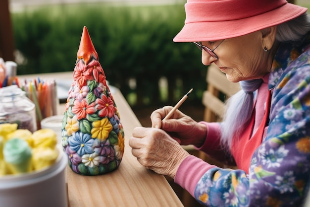 Mujer para colorear gnomo de jardín