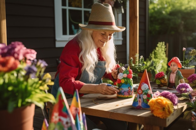 Mujer para colorear gnomo de jardín