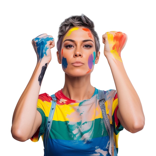 Foto mujer con los colores del símbolo lgbt