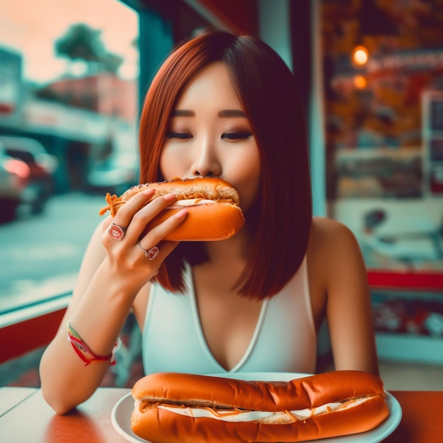 una mujer comiendo comida