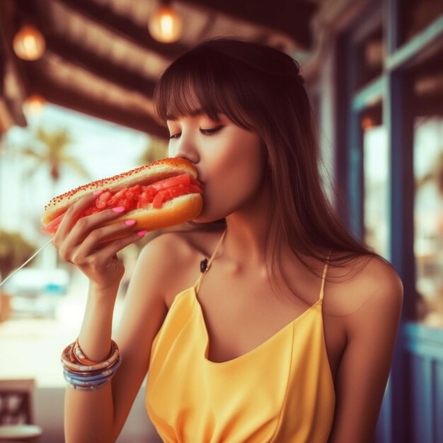 una mujer comiendo comida