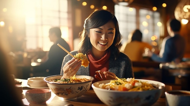 una mujer comiendo comida