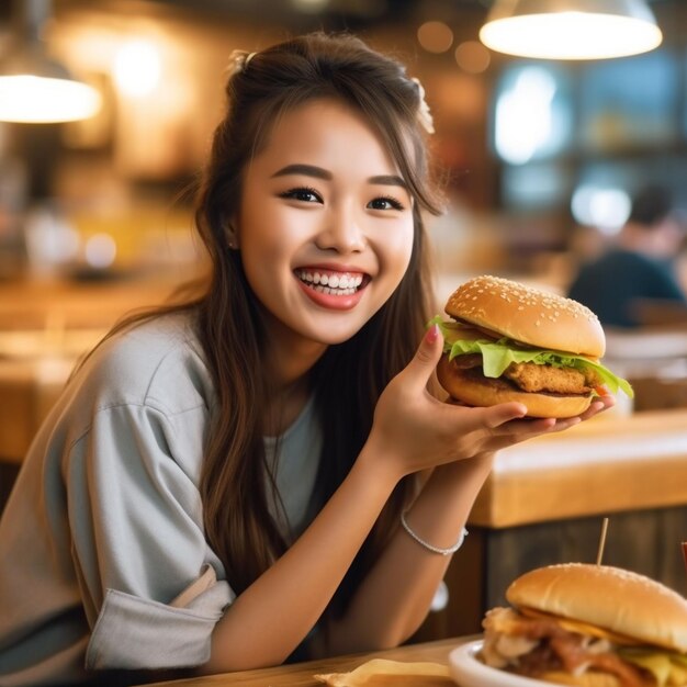 una mujer comiendo comida