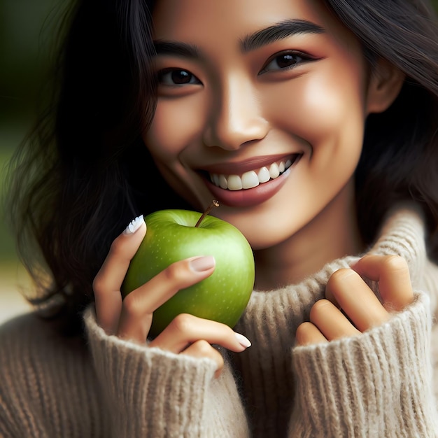 mujer comiendo una manzana