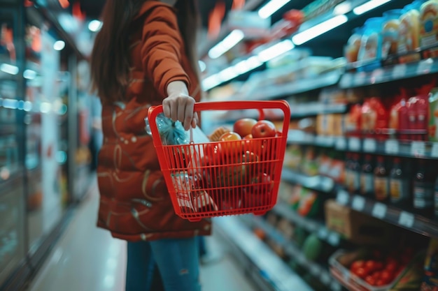 Mujer comprando comestibles en la tienda