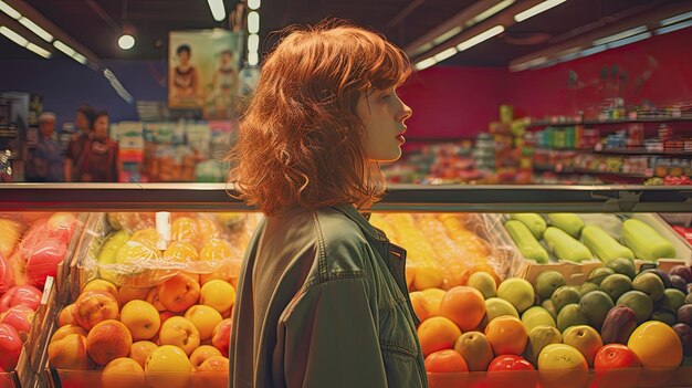 Mujer comprando fruta en el supermercado.