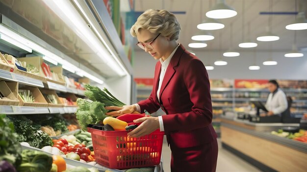 Foto mujer comprando verduras en el supermercado