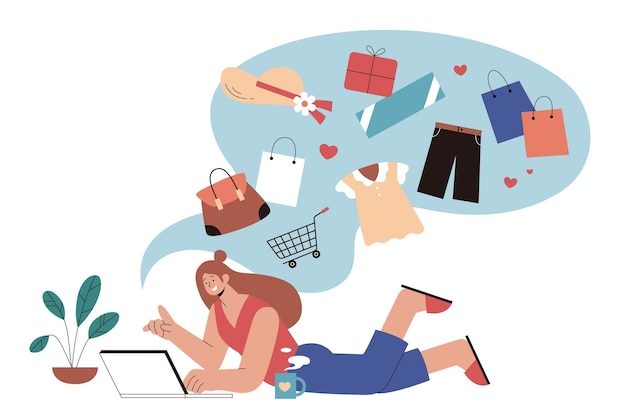 Mujer de compras online en portátil