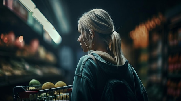 Foto mujer de compras en una tienda de comestibles generativa ai