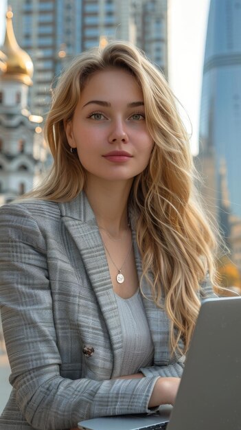 Mujer con una computadora portátil