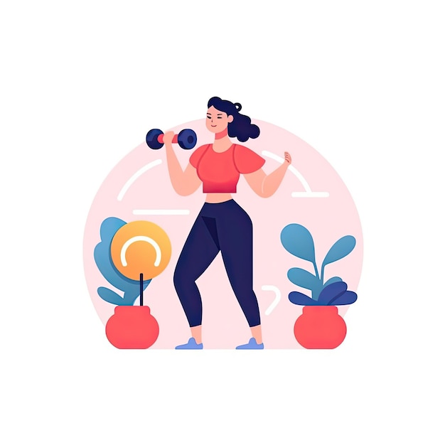 Foto mujer con concepto de entrenamiento de fitness con mancuernas ilustración de vector plano actividades diarias trabajando generado por ia