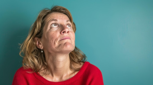 Mujer con confusión ceja fruncida expresión desconcertada perdida en un laberinto de incertidumbre