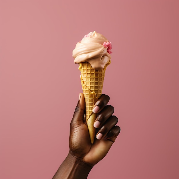 Mujer con cono de waffle de helado